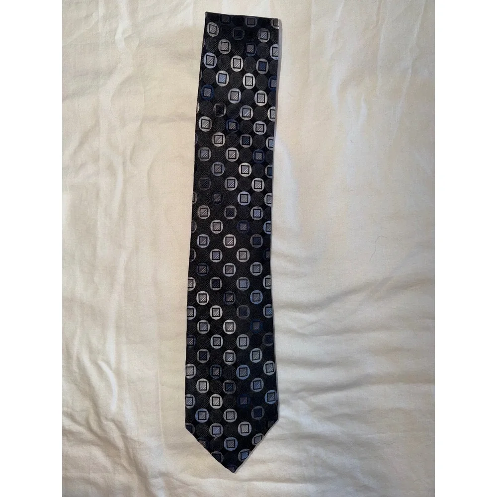 Michael Kors Mens Silk Necktie Black Silver Blue Geometric Tie‎ Gentleman